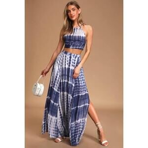 Lulus Back To Your Roots Blue Tie-dye Two-piece Maxi Dress - Size M
